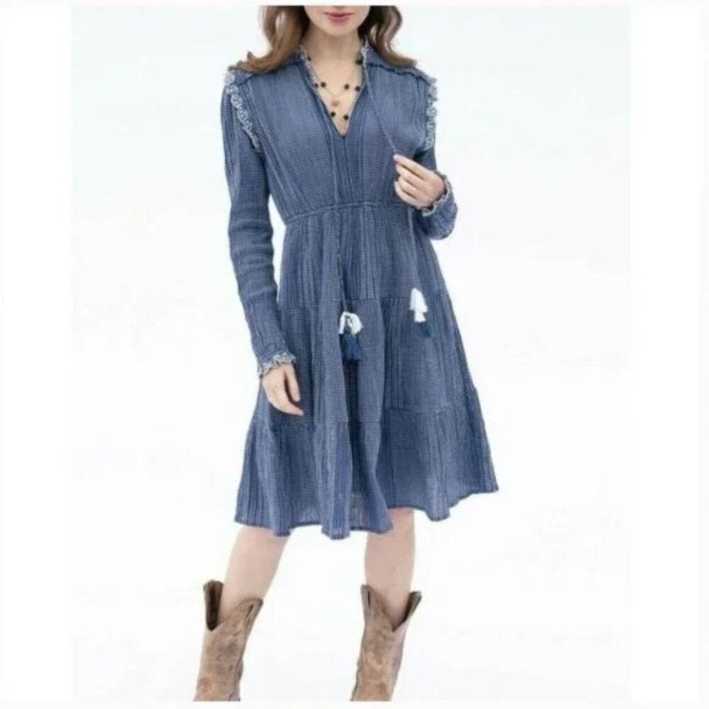 Evy's Tree The Georgia Dress Size Medium Navy Ruffles